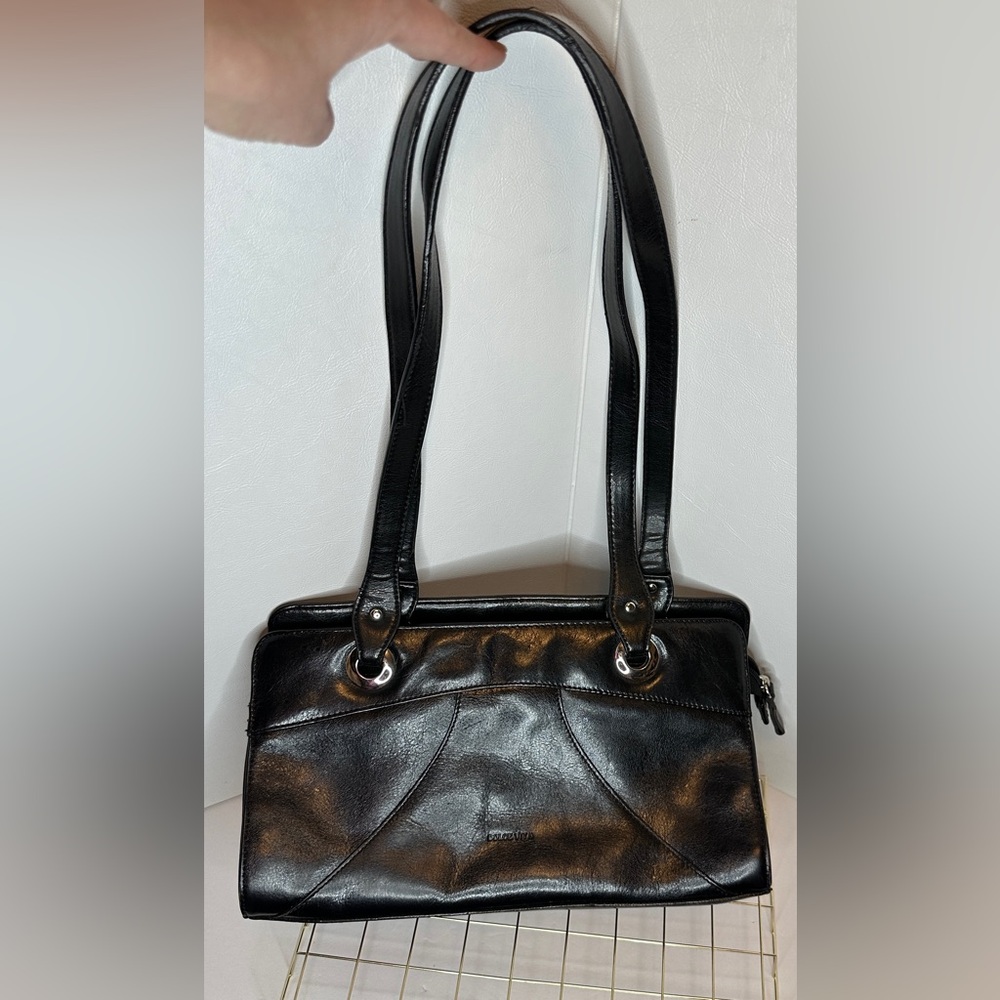 DOLCE VITA Black Faux Leather Shoulder Bag With Silver Hardware